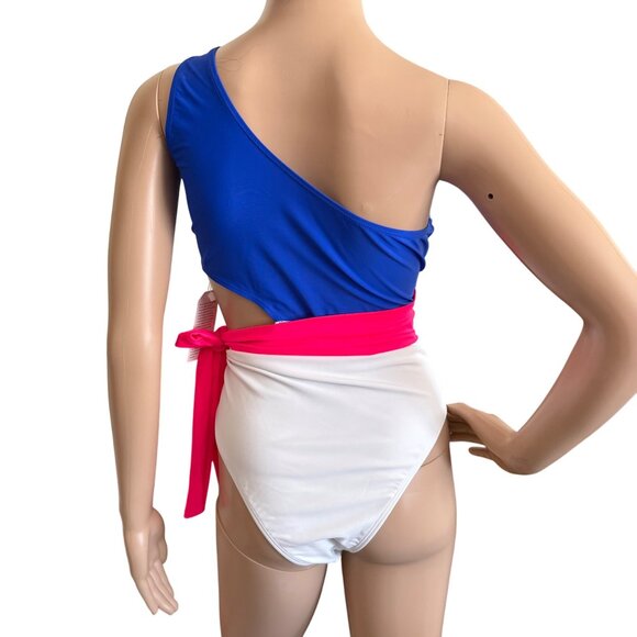 Lillusory One Shoulder Colorblock Swimsuit Size Medium Cut Out One Piece Neon Pi - Picture 2 of 9